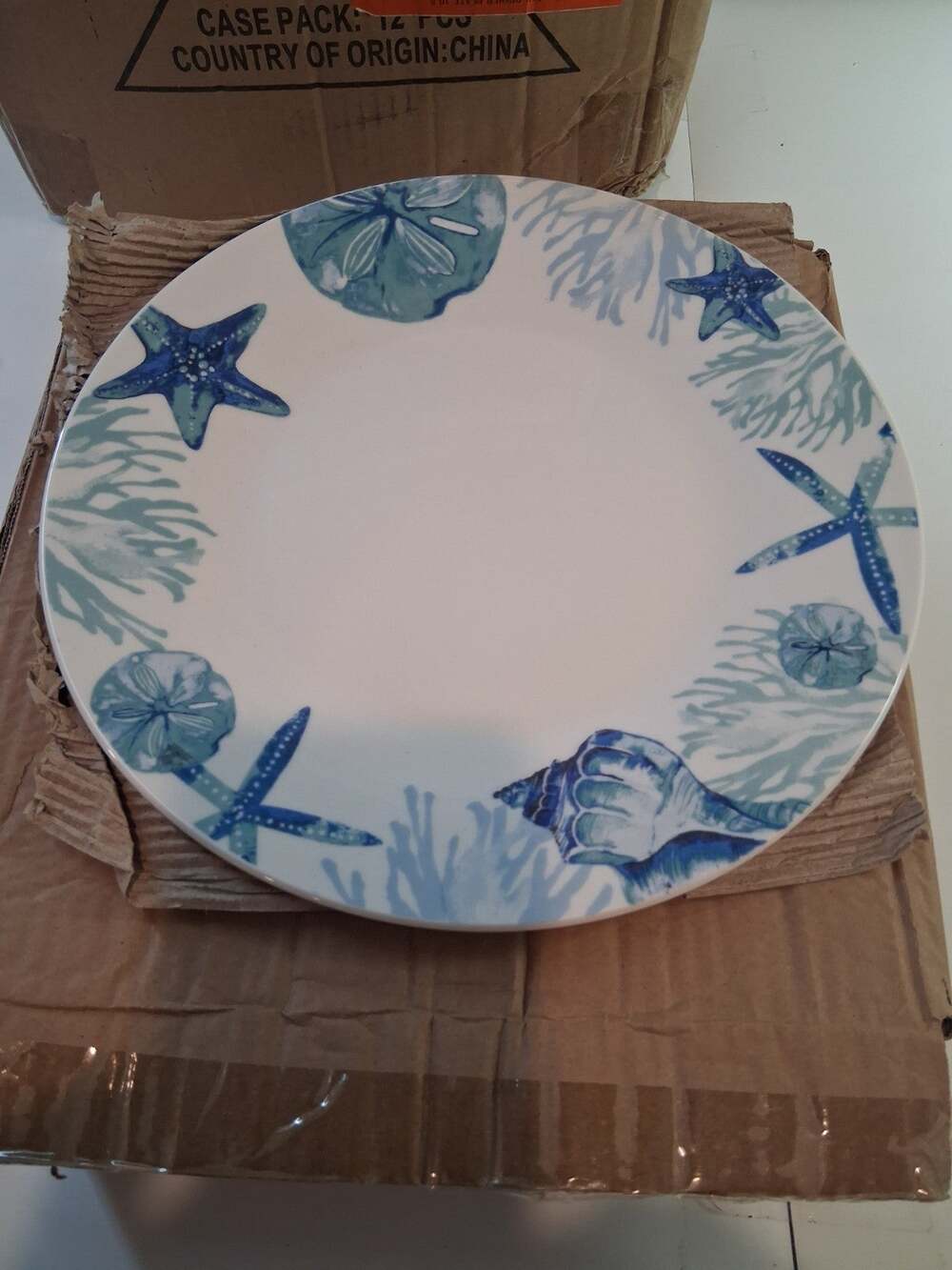 Royal Norfolk Shore Living Coastal Blue Starfish Dinner Plates 10.5" Lot Of 12